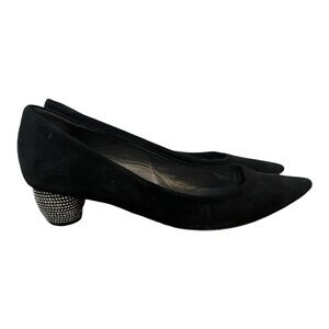 Stuart Weitzman Poco Globe Pump 8.5 M Black Suede Rhinestone Heel